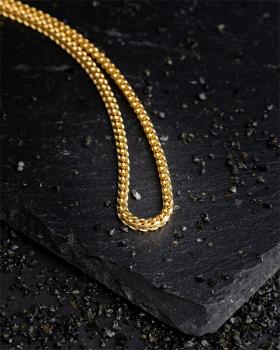 Preview: 3 mm dicke Fuchsschwanz-Halskette aus Edelstahl mit 18 Karat vergoldeter Oberfläche - Dux Gold